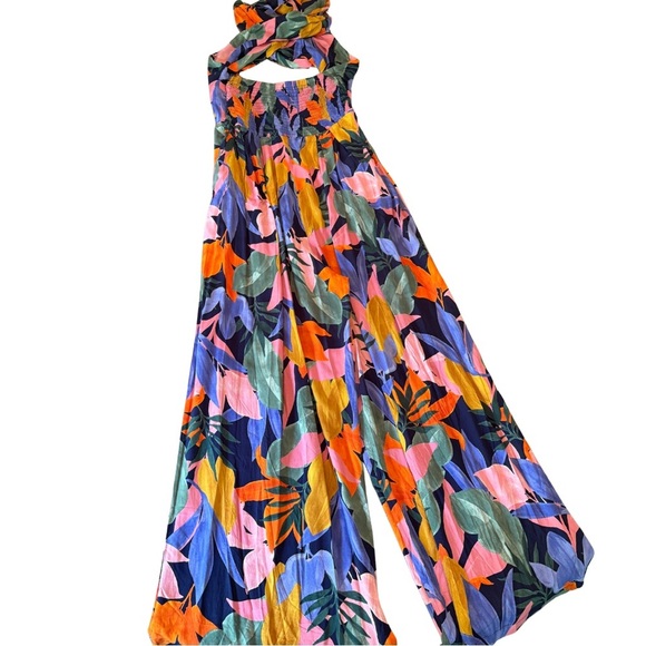 Petal & Pup LeLe Halter Wide Leg Jumpsuit Tropical Print Size Large EUC - Picture 2 of 13